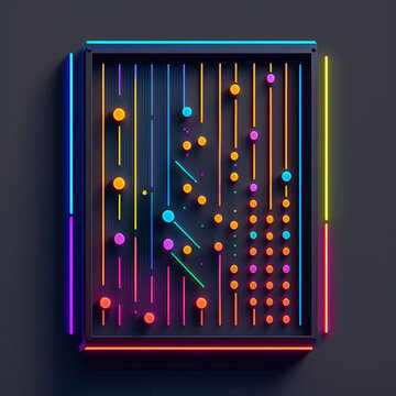 Neon plinko light sculpture of shapes lines and spheres, generative ai