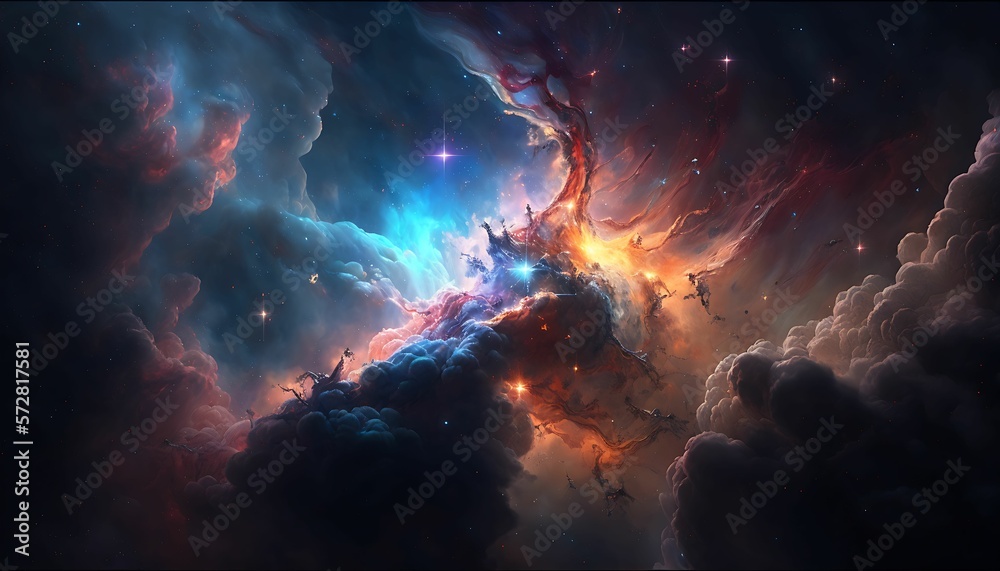 Canvas Prints colorful space nebula or universe as wallpaper background with generative ai technology.