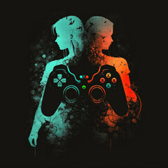 Playful Painting of Man and Woman with Gaming Controller, Generative AI