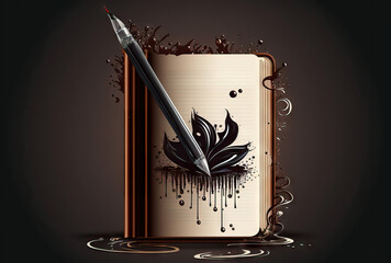 book with inked lotus flower
