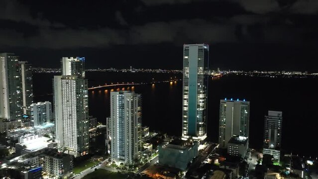 Aerial drone video Missoni Baia highrise condominium building Edgewater Miami