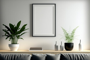 Fototapeta na wymiar frame poster mockup on the wall, modern and well decorated living room interior