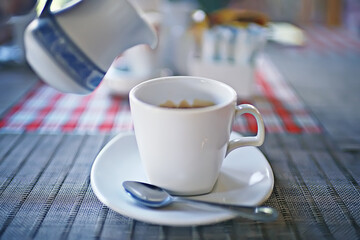 a cup of coffee in a cafe, photo morning coffee luvak cappuccino