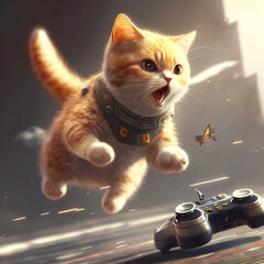 a cute cat in control, Generative AI
