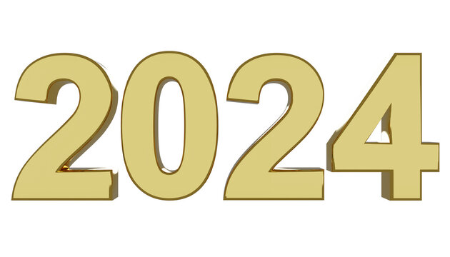 2024 New Year. Golden 2024 isolated on white background. Start new year 2024 with goal plan, goal concept, action plan, strategy. image with transparent background. 3d illustration
