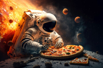 Astronaut Eating Pizza in space, ai