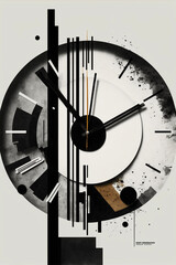 Black and White Mixed Media Clock Time Collage Generative AI