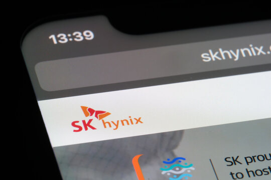 Shanghai,China-Feb. 17th 2023:close up SK Hynix company brand logo on website on screen 
