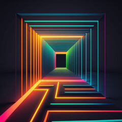 Neon Colorful Rainbow Vector Doorway Path Hallway Perspective Generative AI