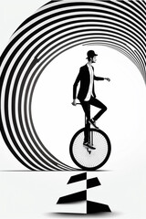 Black and White Unicycle with Spiral Lines Generative AI