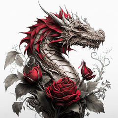Illustration of a well-detailed dragon with a white background © Whanderson