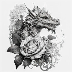 Illustration of a well-detailed dragon with a white background © Whanderson