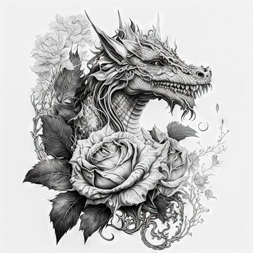 Illustration of a well-detailed dragon with a white background