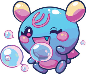 cute monster bubble chibi style vector