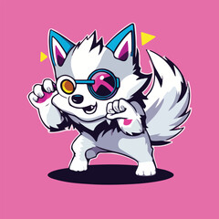cute white wolf chibi style vector