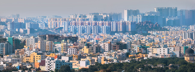 Skyline of Hyderabad city, is the fourth most populous city and sixth most populous urban agglomeration in India. - obrazy, fototapety, plakaty