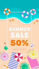 Illustration of Summer Sale with Beach Top View Portrait Design