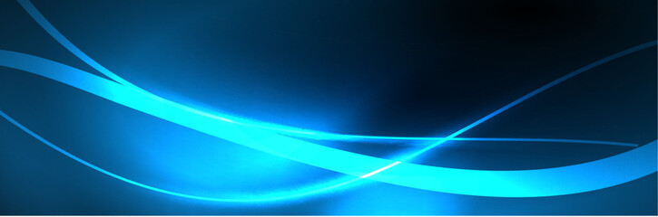 Blue neon glowing lines, magic energy space light concept, abstract background wallpaper design