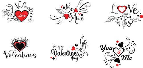 Set off vector ilustration valentine Lettering concep. Love icon. Heart icon calligraphy for valentine day.