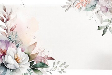 Beautiful watercolor flowers and floral in canvas texture background illustration witg Generative AI