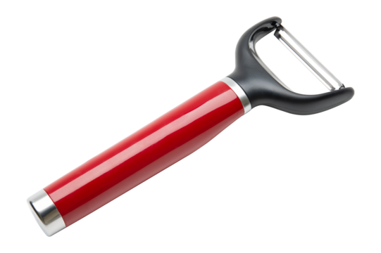Potato peeler. Slicer or the best vegetable peelers. Professional chef peeler with stainless steel sharp knife or blade. Kitchenware for kitchen. Sharp peeler for potato or vegetable. White background