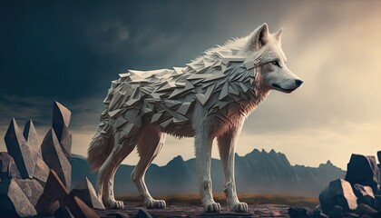 Cool, Epic, Artistic, Beautiful, and Unique Illustration of Arctic Wolf Animal Cinematic Adventure: Abstract 3D Wallpaper Background with Majestic Wildlife and Futuristic Design (generative AI)