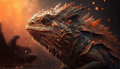 Cool, Epic, Artistic, Beautiful, and Unique Illustration of Bearded Dragon Animal Cinematic Adventure: Abstract 3D Wallpaper Background with Majestic Wildlife and Futuristic Design (generative AI)