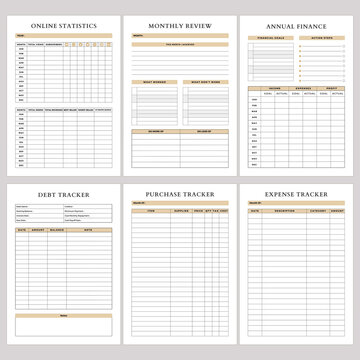 Minimalist planner pages templates. Printable Life & Business Planner Set. Life and business planner. Printable Page Online Statistics, Monthly Review, Annual Finance, Debt Tracker, Purchase Tracker, 