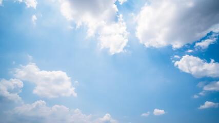 Panoramic view of clear blue sky and clouds, Blue sky background with tiny clouds. White fluffy clouds in the blue sky.