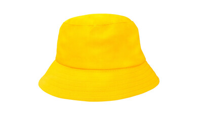 yellow bucket hat isolated on white background - obrazy, fototapety, plakaty