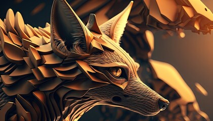Cool, Epic, Artistic, Beautiful, and Unique Illustration of Jackal Animal Cinematic Adventure: Abstract 3D Wallpaper Background with Majestic Wildlife and Futuristic Design (generative AI) - obrazy, fototapety, plakaty