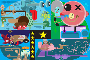 Fototapeta premium illustration of flat doodle art for children's book cover or background