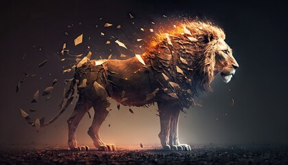 Cool, Epic, Artistic, Beautiful, and Unique Illustration of Lion Animal Cinematic Adventure: Abstract 3D Wallpaper Background with Majestic Wildlife and Futuristic Design (generative AI)