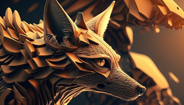 Cool, Epic, Artistic, Beautiful, and Unique Illustration of Jackal Animal Cinematic Adventure: Abstract 3D Wallpaper Background with Majestic Wildlife and Futuristic Design (generative AI)