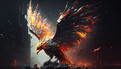 Cool, Epic, Artistic, Beautiful, and Unique Illustration of Phoenix Animal Cinematic Adventure: Abstract 3D Wallpaper Background with Majestic Wildlife and Futuristic Design (generative AI)