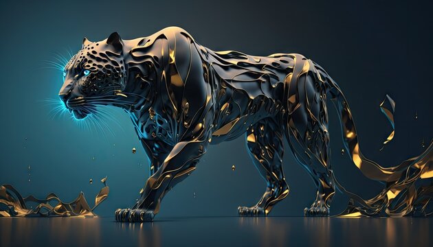 Cool, Epic, Artistic, Beautiful, and Unique Illustration of Panther Animal Cinematic Adventure: Abstract 3D Wallpaper Background with Majestic Wildlife and Futuristic Design (generative AI)