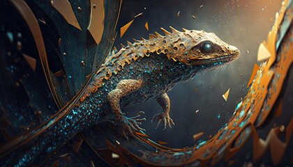 Cool, Epic, Artistic, Beautiful, and Unique Illustration of Skink Animal Cinematic Adventure: Abstract 3D Wallpaper Background with Majestic Wildlife and Futuristic Design (generative AI)