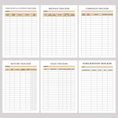 Minimalist planner pages templates. Printable Life & Business Planner Set. Discount & Coupon Tracker, Mileage Tracker, Campaign Tracker, Return Tracker, Sales Tracker, Monthly Budget