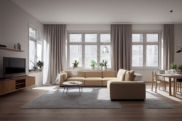 Fototapeta premium Modern living room. Luxurious apartment background with contemporary design. Modern interior design.Generative AI