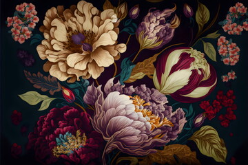 oil painting of muted color flowers created with generative ai