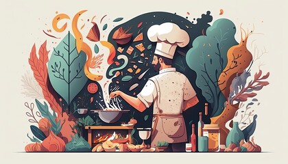 料理をする男性　イメージイラスト　generative AI