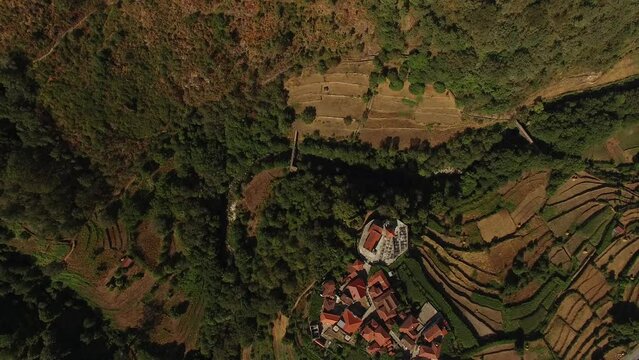 Aerial view beautiful Village of Sistelo in Portugal. Rural Landscape