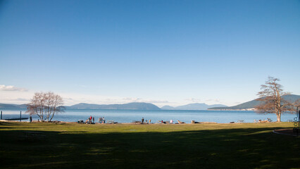 A peaceful day in Washington Park which is near the sea