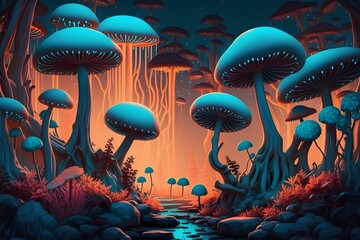 fantasy mushroom forest created using AI Generative Technology