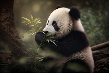 Obraz premium giant panda eating bamboo