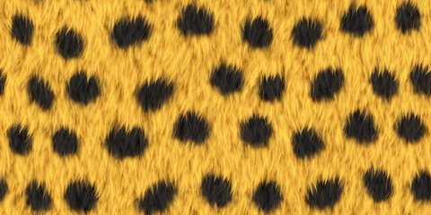 Spotted leopard yellow hairy pattern. Furry backdrop. Wild animal design. Fuzzy fashion creative....