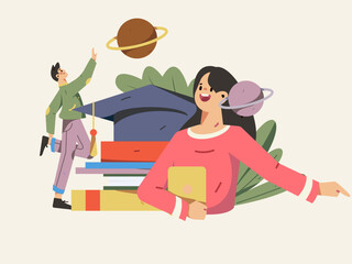 Education learning people flat vector concept hand drawn illustration
