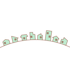 シンプルな街並みのイラスト　緑　1:1