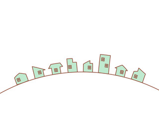 Fototapeta premium シンプルな街並みのイラスト 緑 4:3
