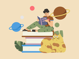 Education learning people flat vector concept hand drawn illustration
